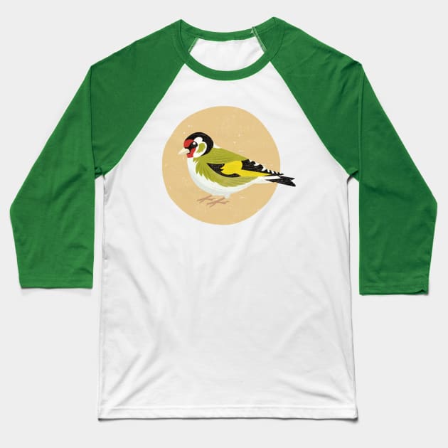 Goldfinch Baseball T-Shirt by threeblackdots